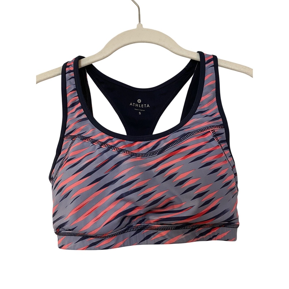 Athleta Womens Sports Bra Size Small Purple Pink Printed Keyhole Back‎ Racerback